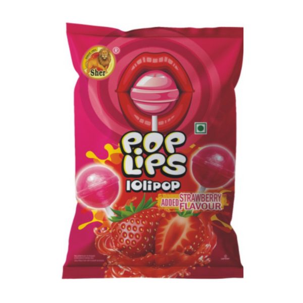 SHER POPLIPS STRAWBERRY FLAVOURED LOLLIPOP (1 Rs./unit)